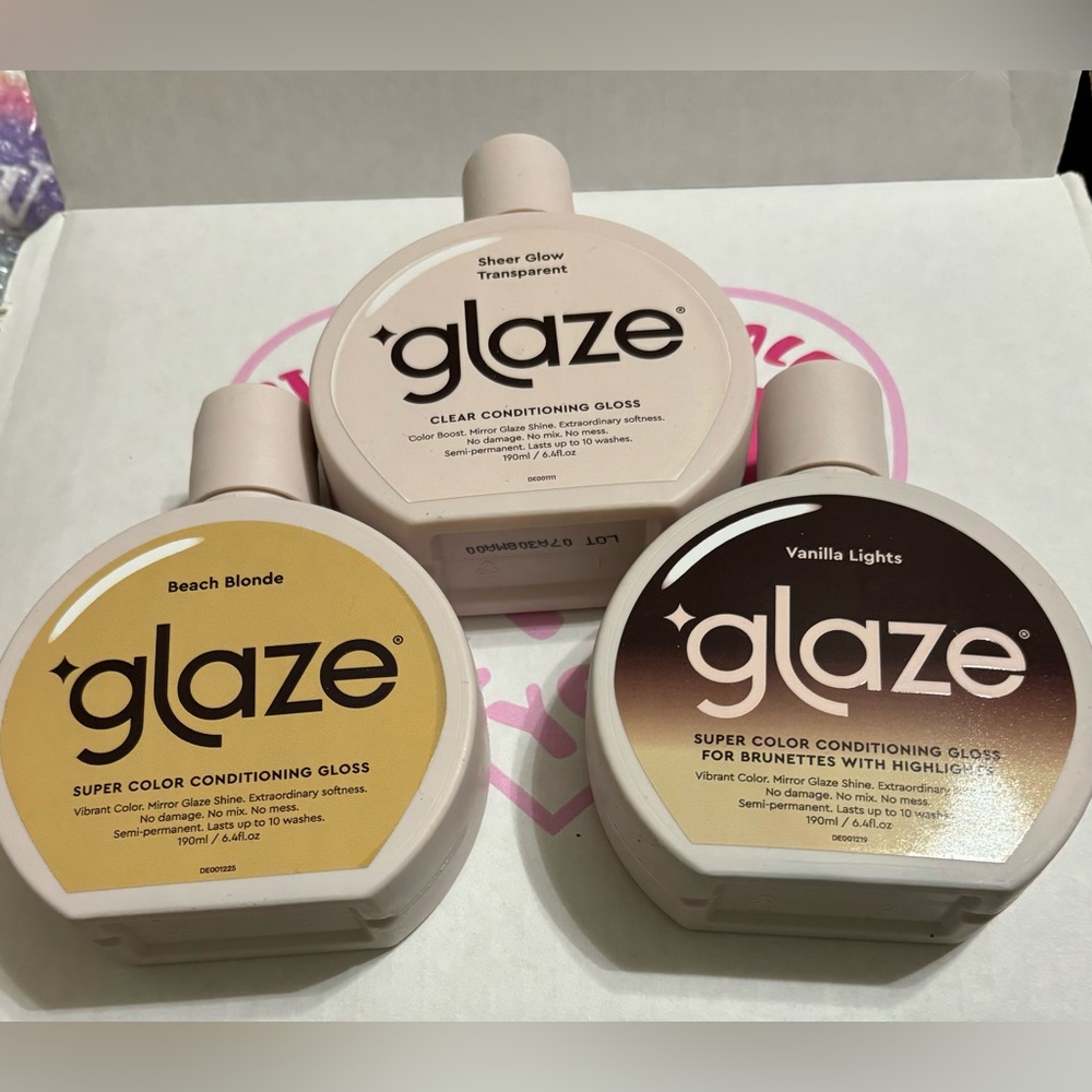 Glaze conditioning glosses- Sheer Transparent, Beach Blonde, Vanilla Lights